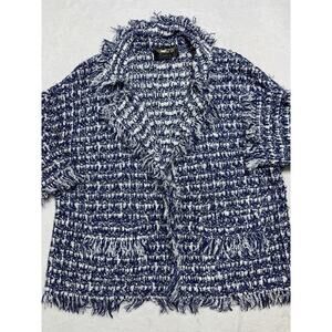 St. John Coture Navy Boucle Fringe Jacket USA Quiet Luxury Power Dress Size L
